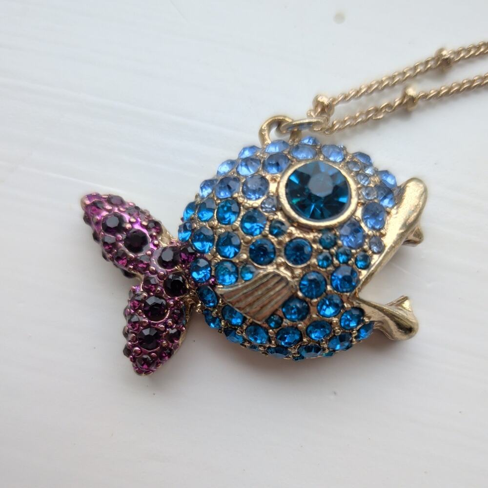 Betsey Johnson Mermaid Jewels Sardine Koi Fish Necklace Blue Crystal Pavé BJ